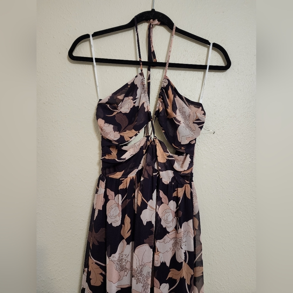 Lulus Blooming Elegance Purple Floral Cutout Halter Maxi Dress S Wedding Party - Picture 7 of 9